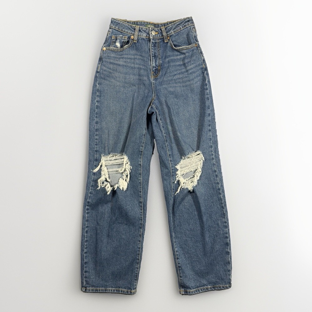 Wild Fable Highest Rise Baggy Jeans Womens 0 25R Distressed Wide Leg Blue